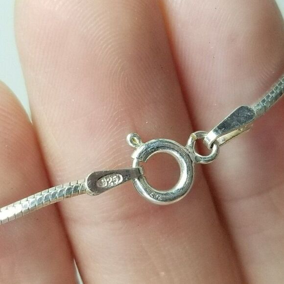 Vintage Sterling Siler Snake Chain Necklace with Sparkly Rhinestone Pendant - Picture 3 of 11